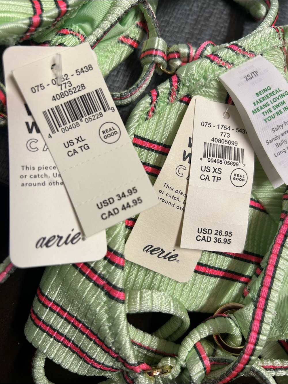 NWT Aerie Striped Triangle Bikini set in Mint Green - Picture 12 of 13